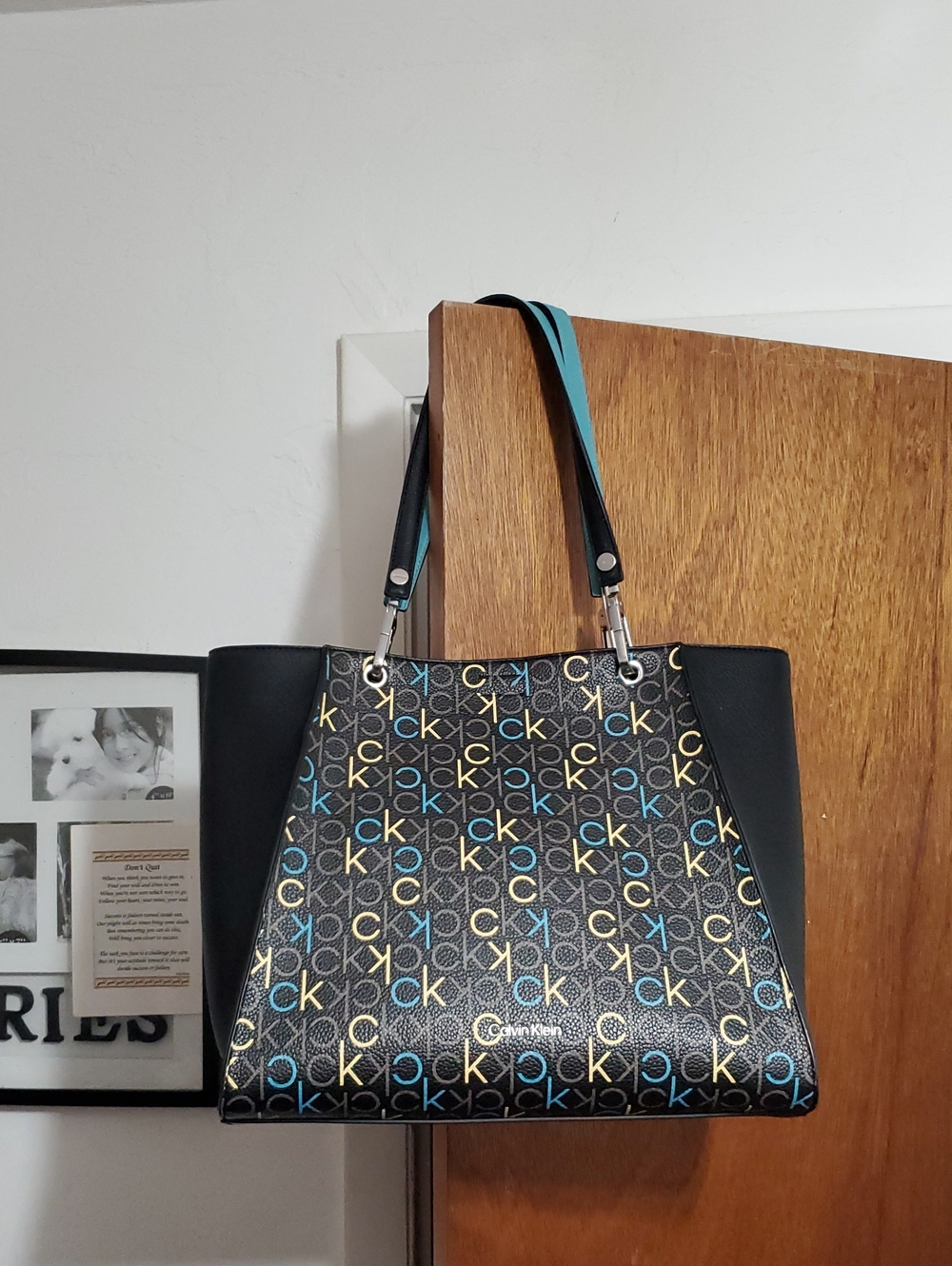 Calvin Klein Black Leather Logo Tote Bag